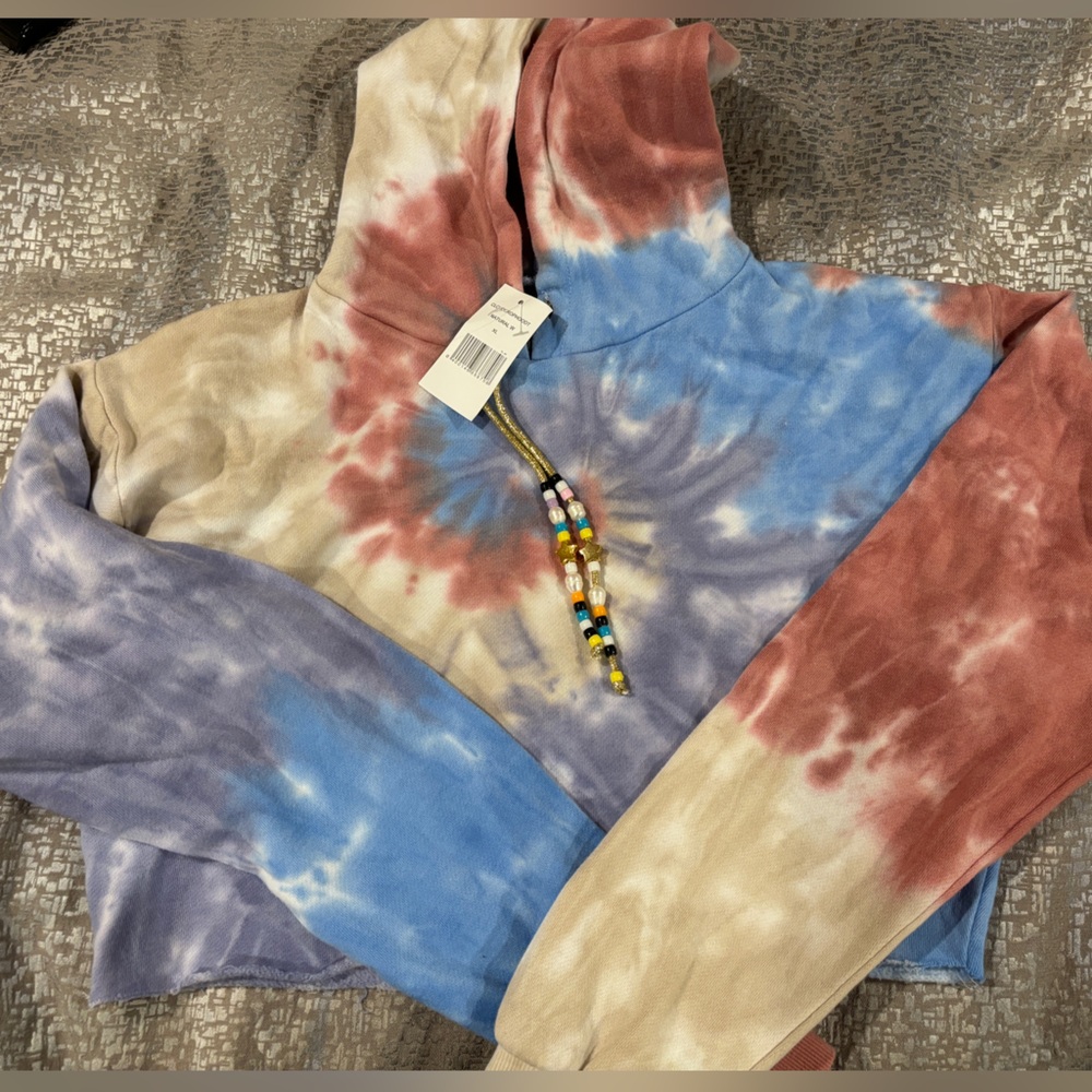 Brand new with tags -Katie J NYC cropped Tie-Dye Hoodie with beaded strings.